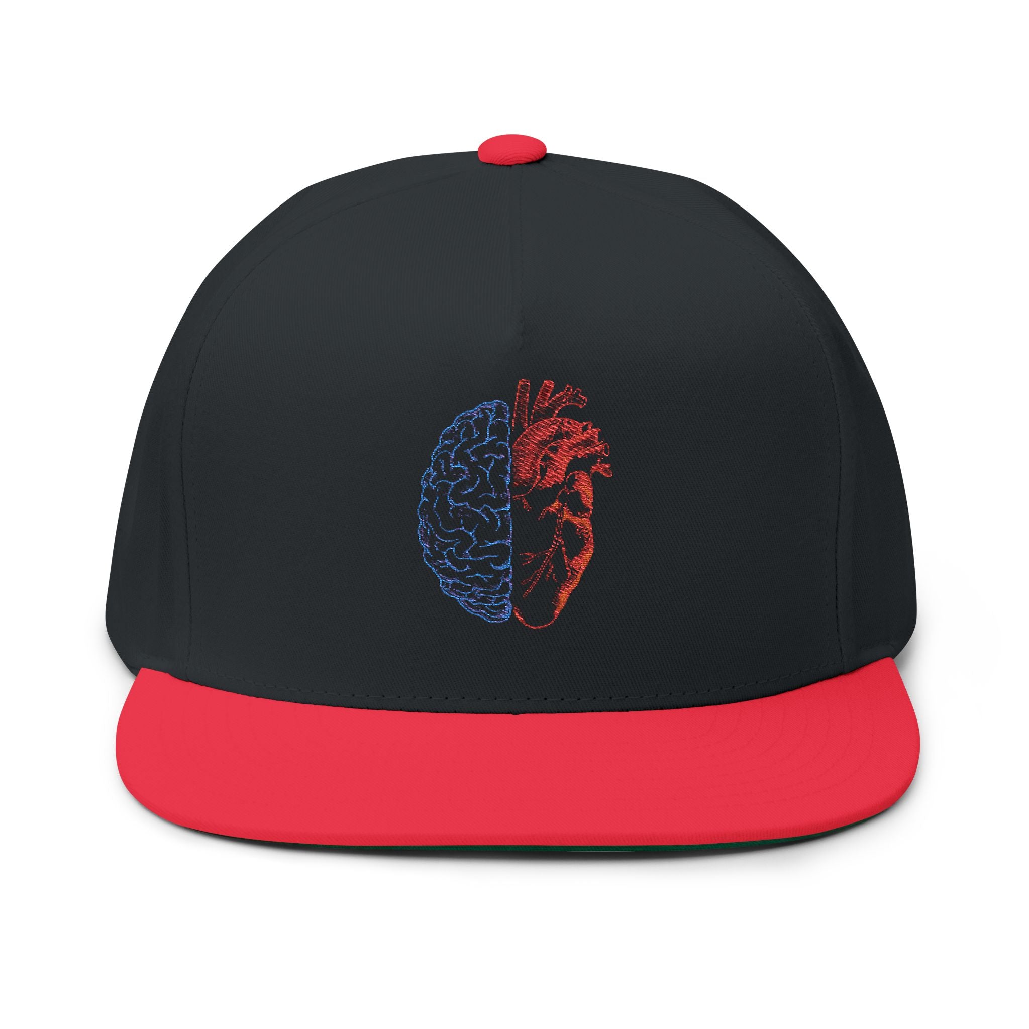 Heart & Brain Embroidered Flat Bill Cap