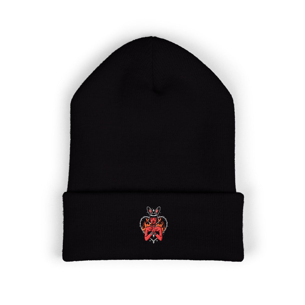 Edgy Bunny Heart Embroidered Beanie