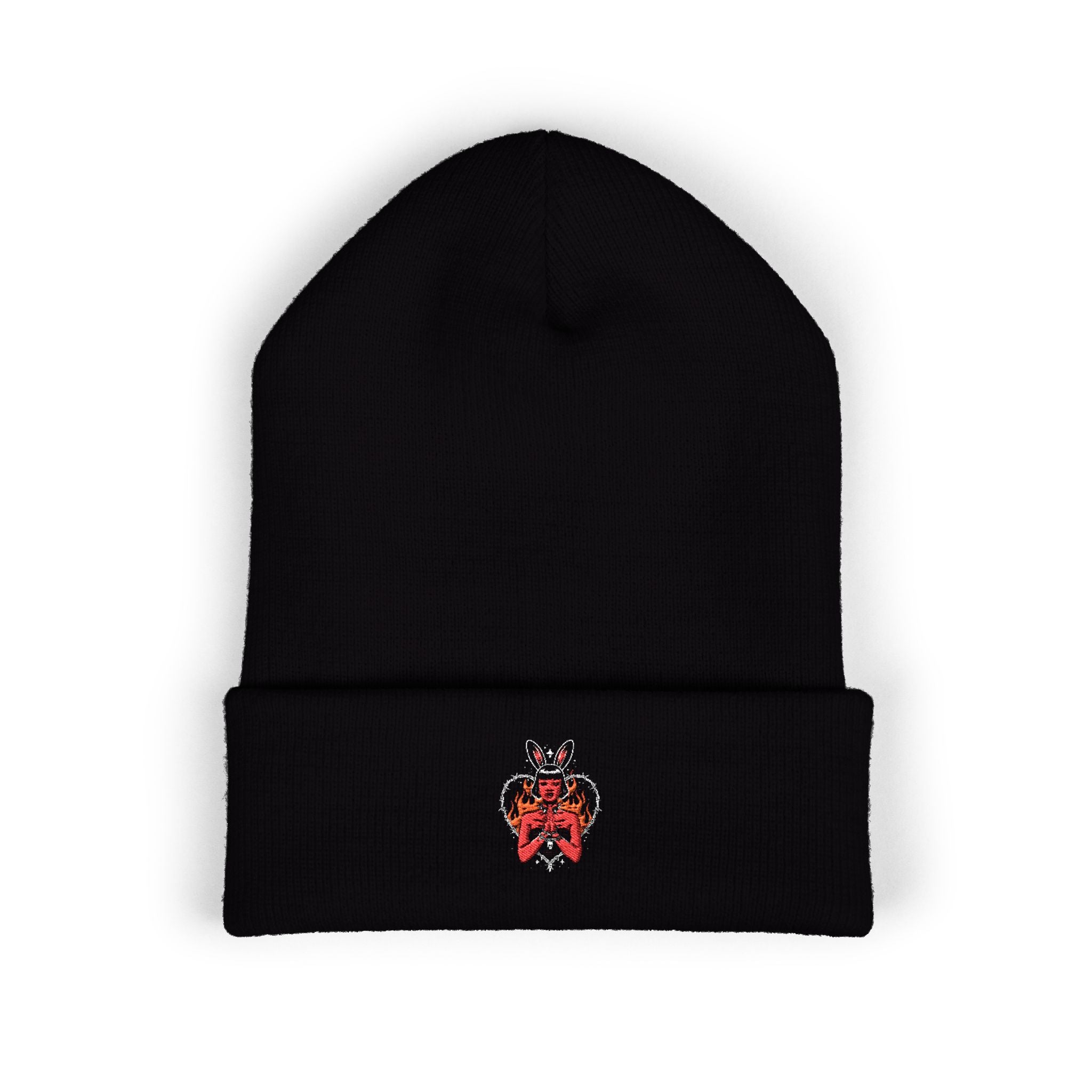 Edgy Bunny Heart Embroidered Beanie