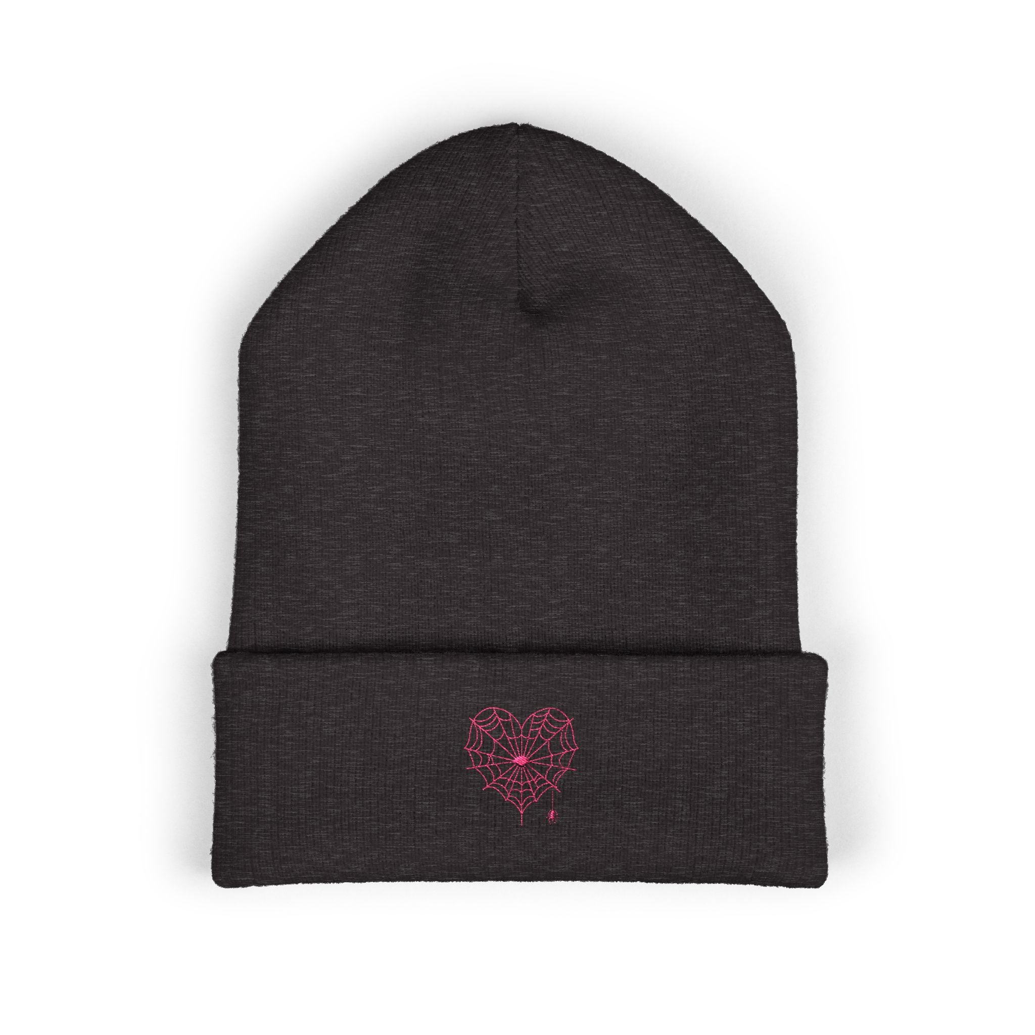 Spiderweb Heart Embroidered Cuffed Beanie