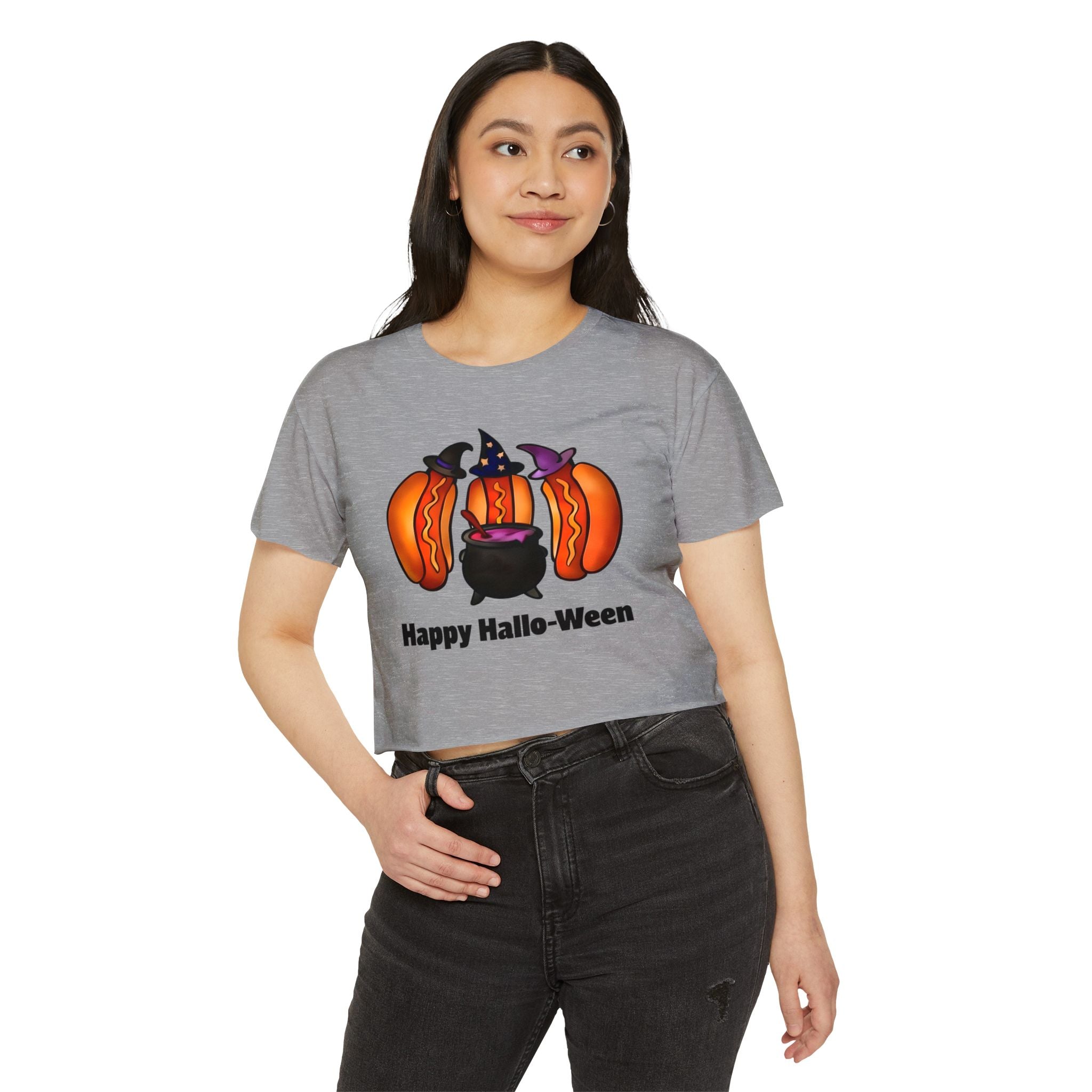 "Happy Hallo-Ween" Hotdog Witches Cropped Tee
