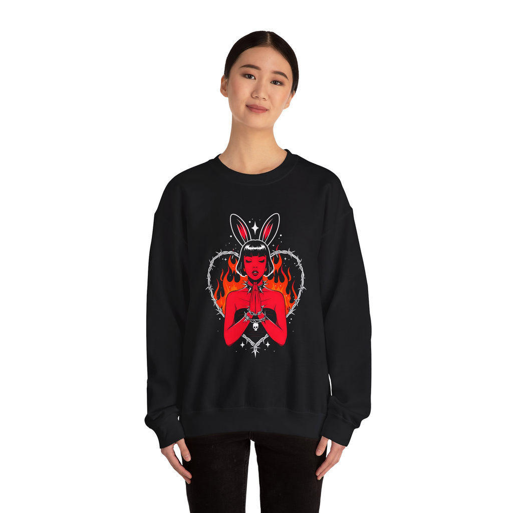 Edgy Bunny Heart Crewneck Sweatshirt