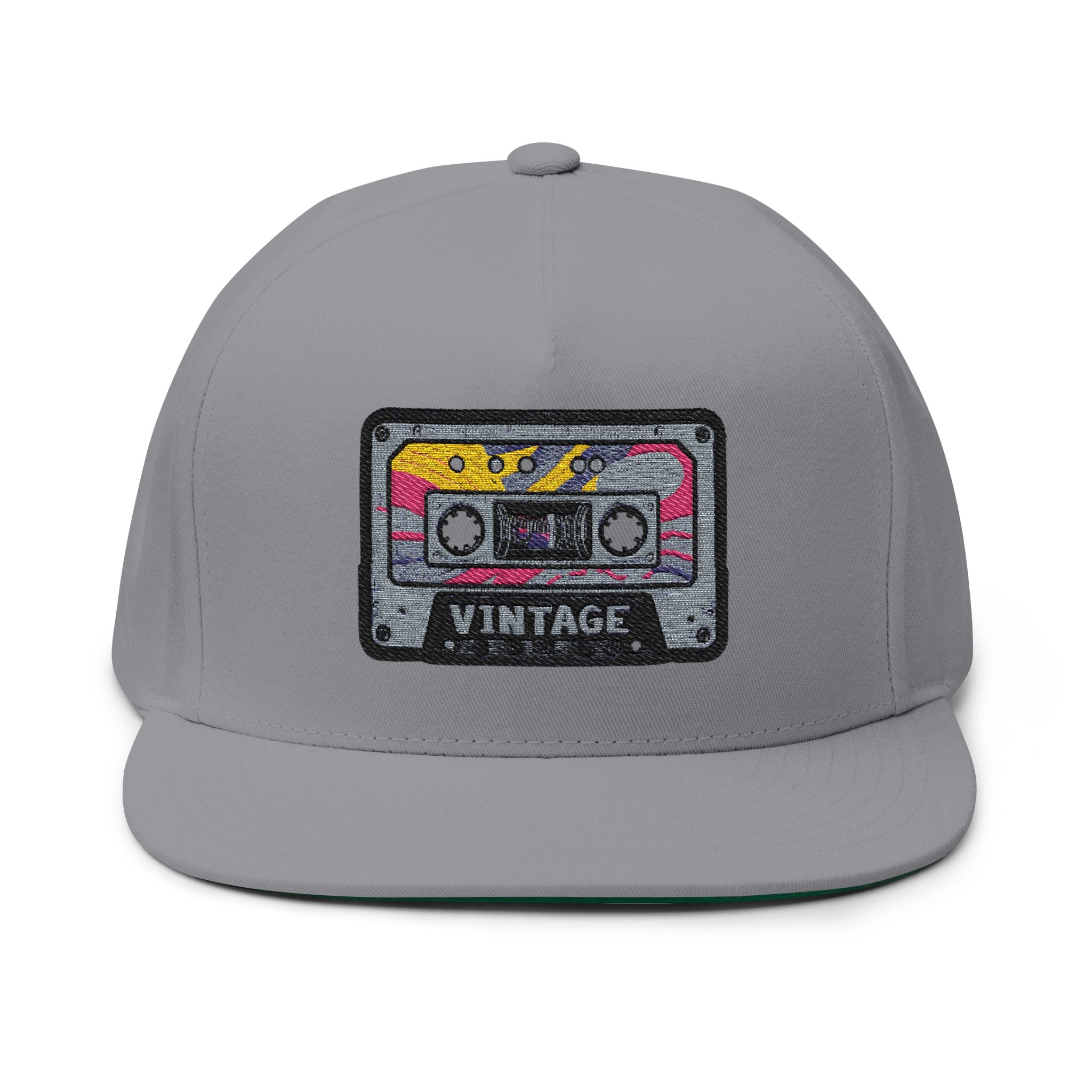 Vintage Cassette Embroidered Flat Bill Cap