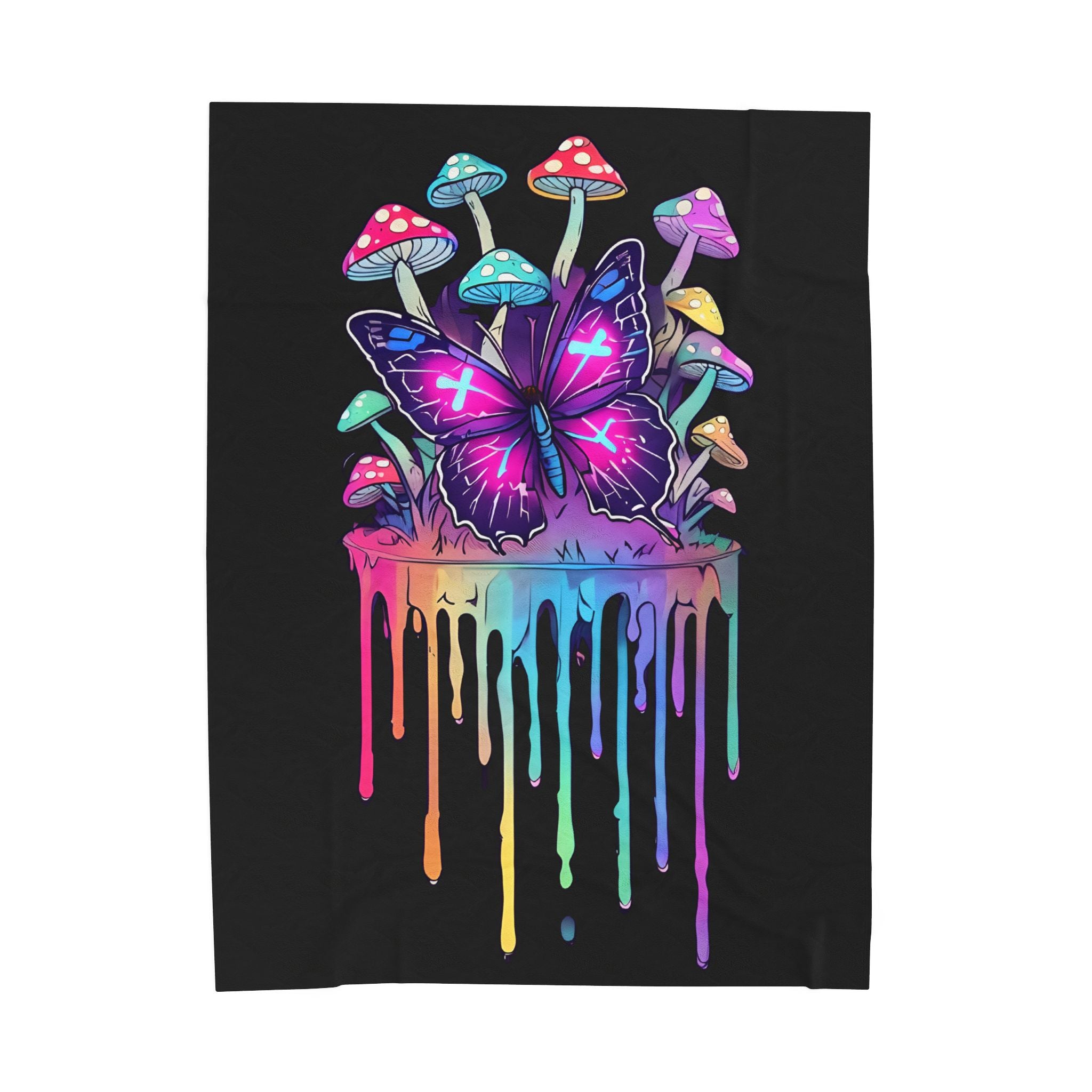 Colorful Butterfly & Mushroom Plush Blanket