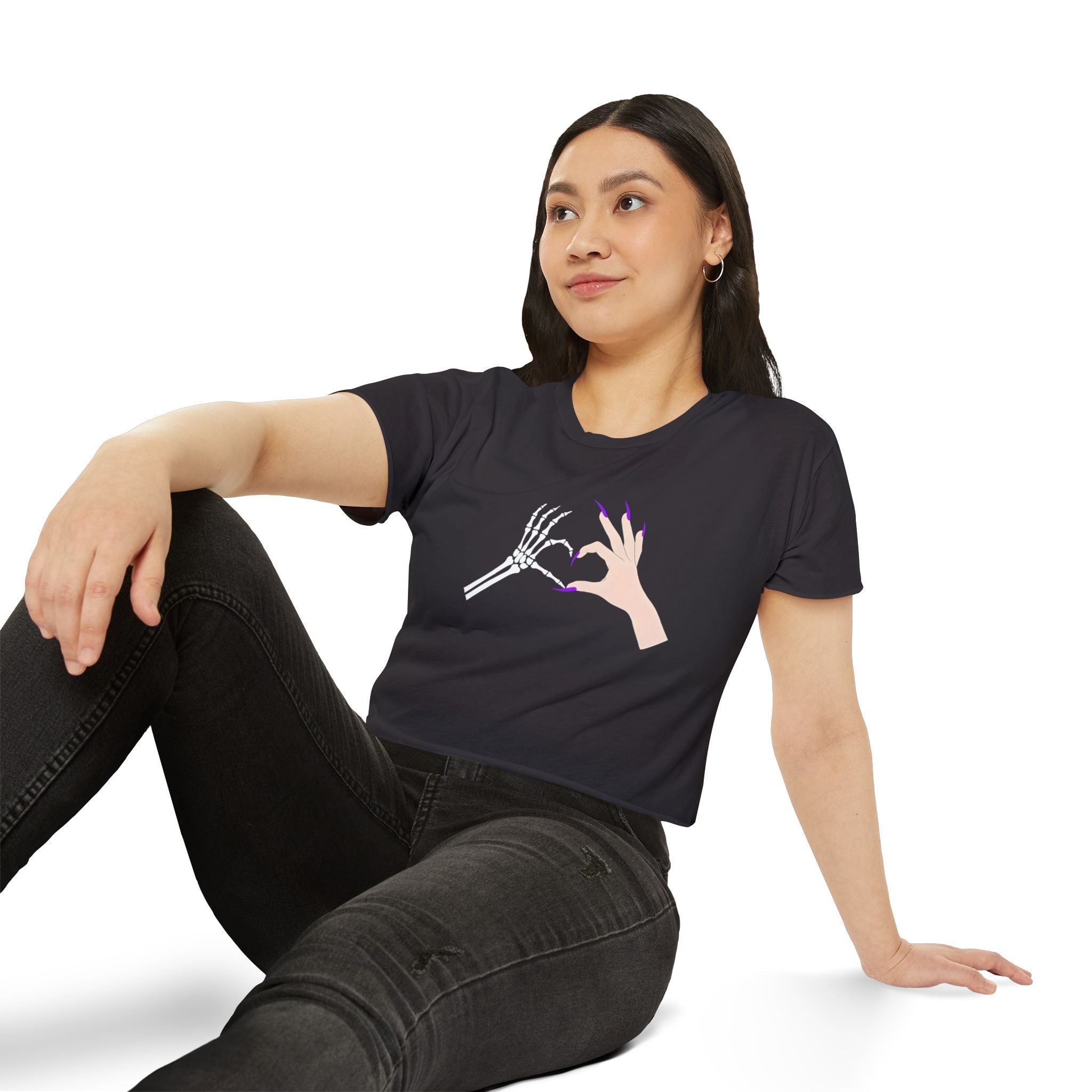 Skeleton Hand Heart Cropped Tee