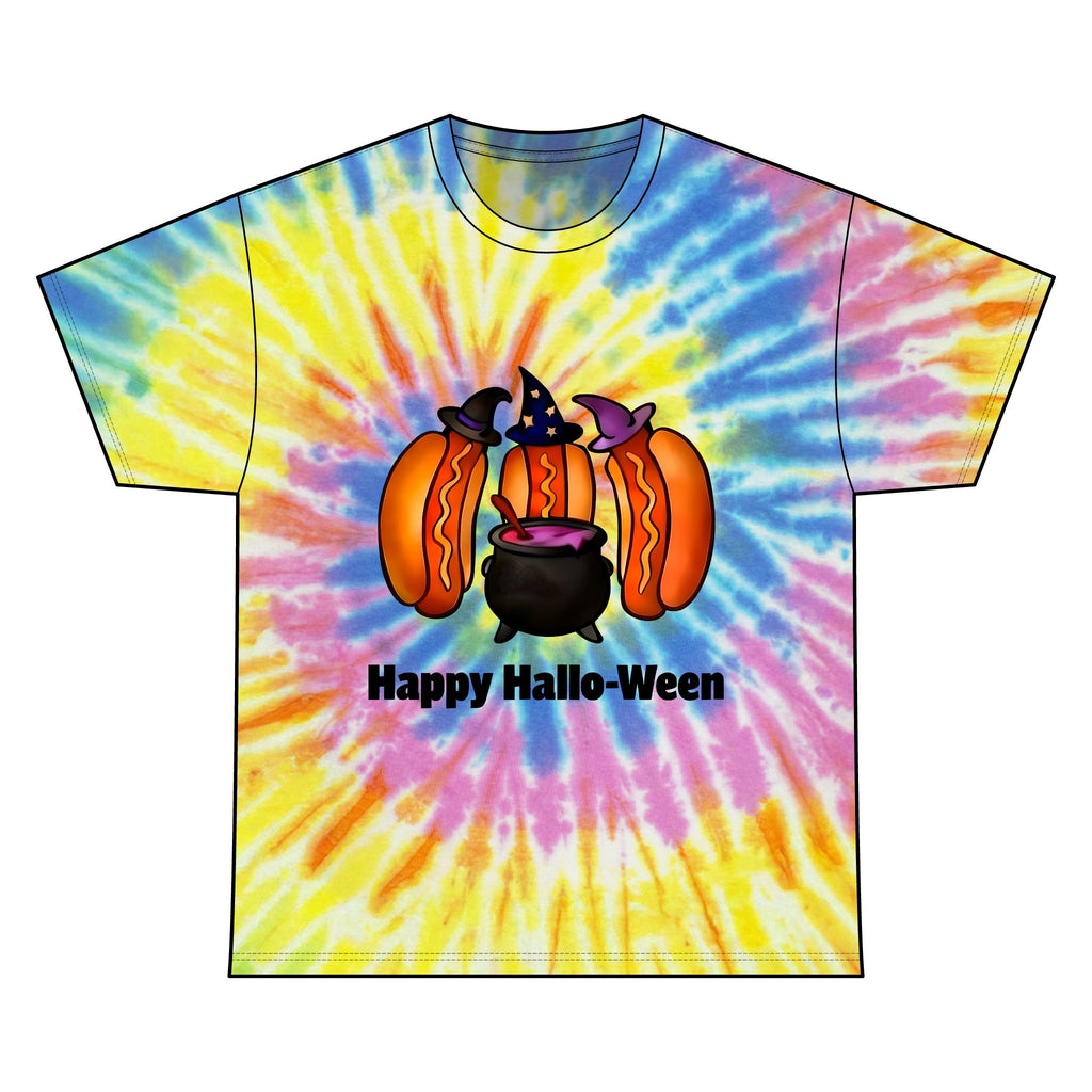 "Happy Hallo-Ween" Hotdog Witches Tie-Dye Tee