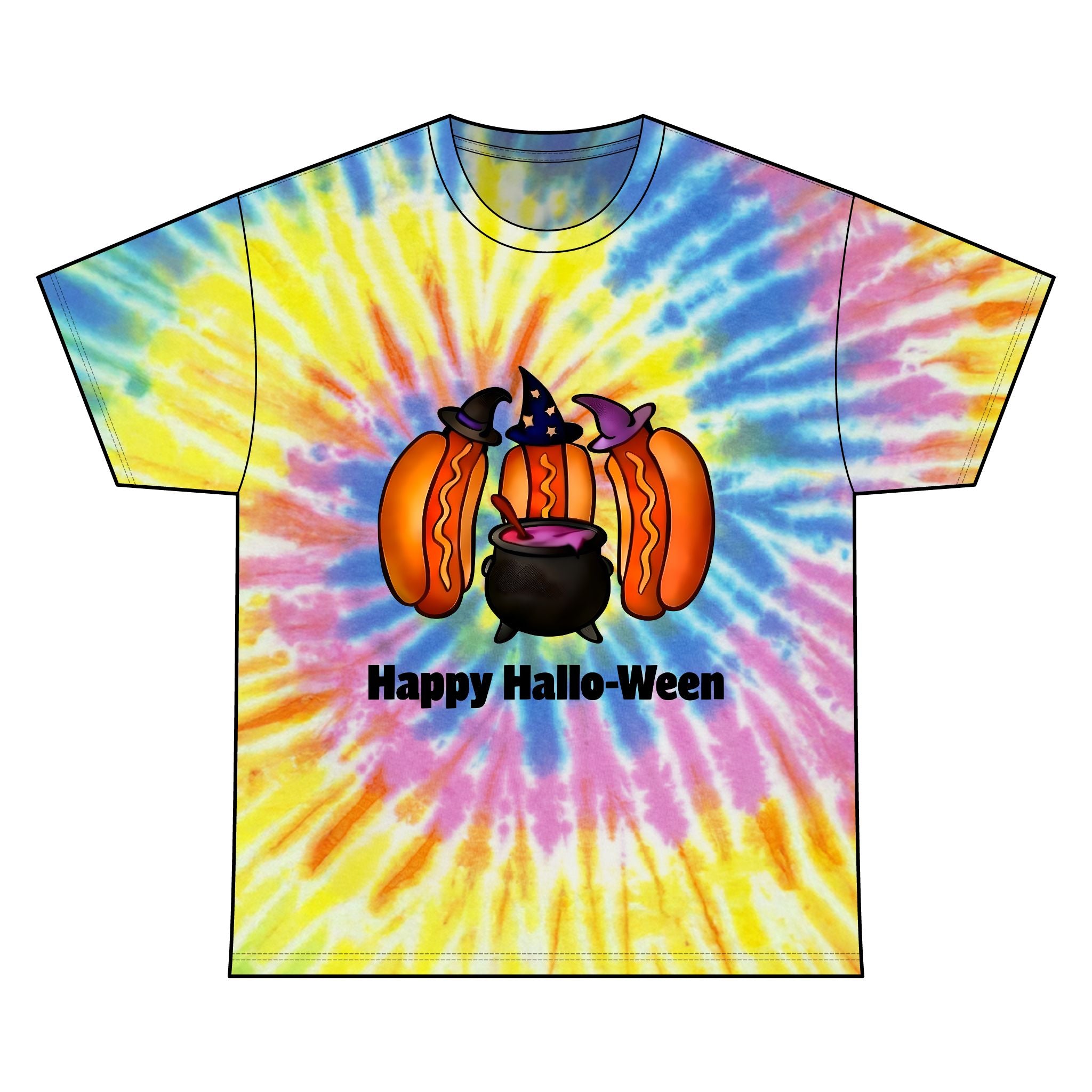 "Happy Hallo-Ween" Hotdog Witches Tie-Dye Tee
