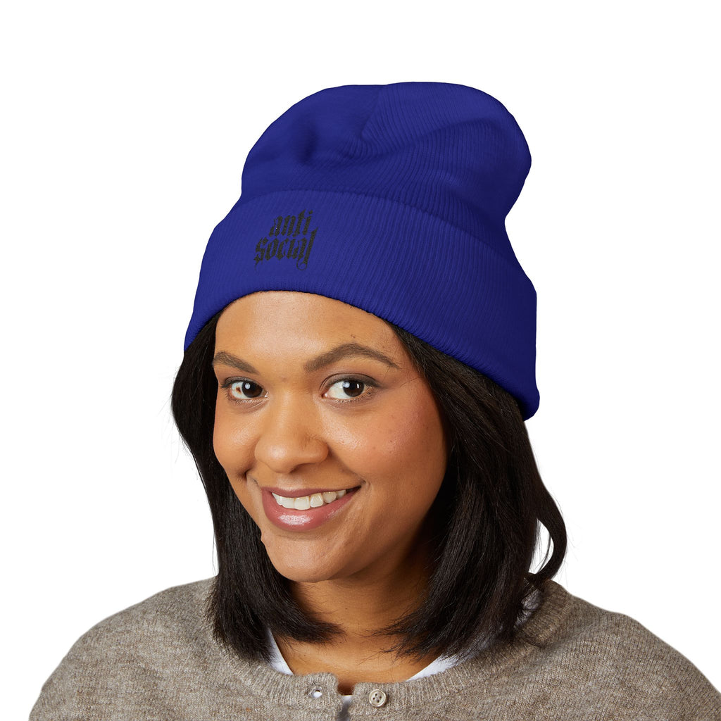 Anti Social Embroidered Cuffed Beanie
